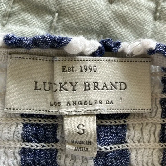 Lucky‎ Brand Blue & White Stripe Off Shoulder Mini Dress 100% Cotton Sz S- EUC - Picture 4 of 10